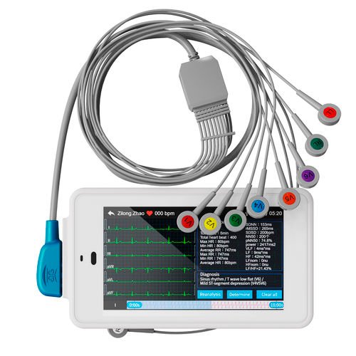 Portable ECG monitor displaying heart rhythm