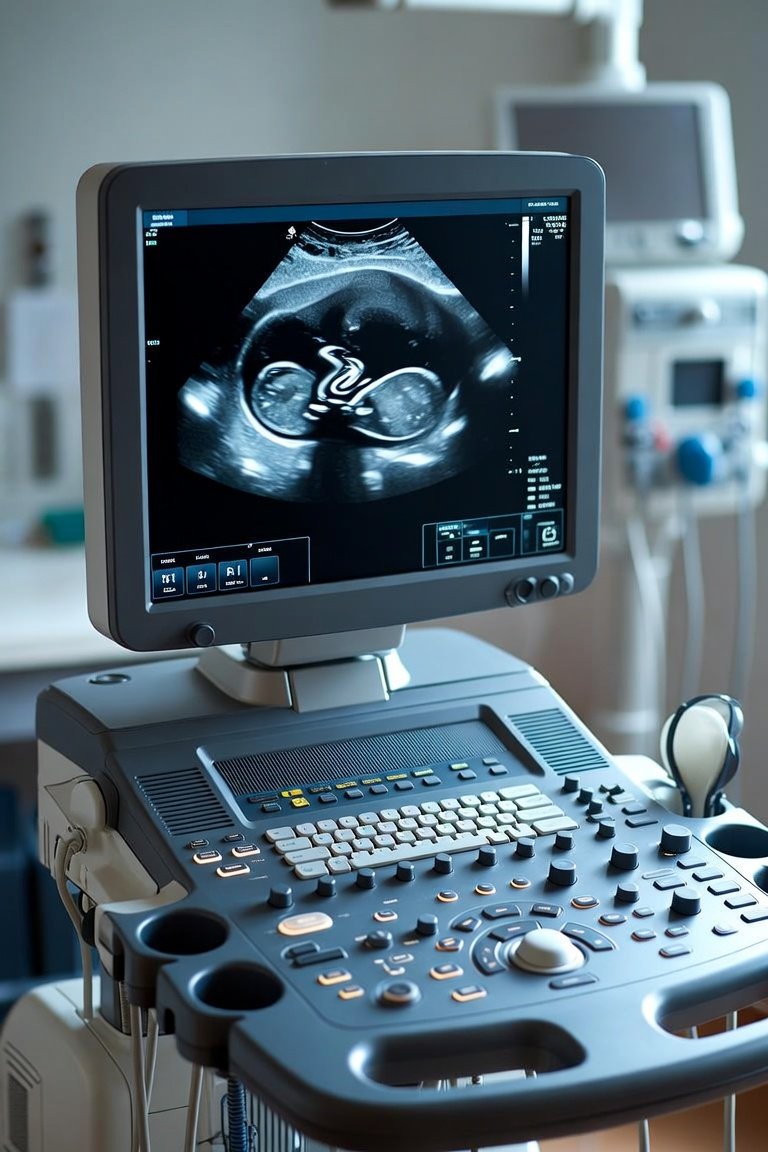Doctor using ultrasound machine for patient diagnosis in clinic