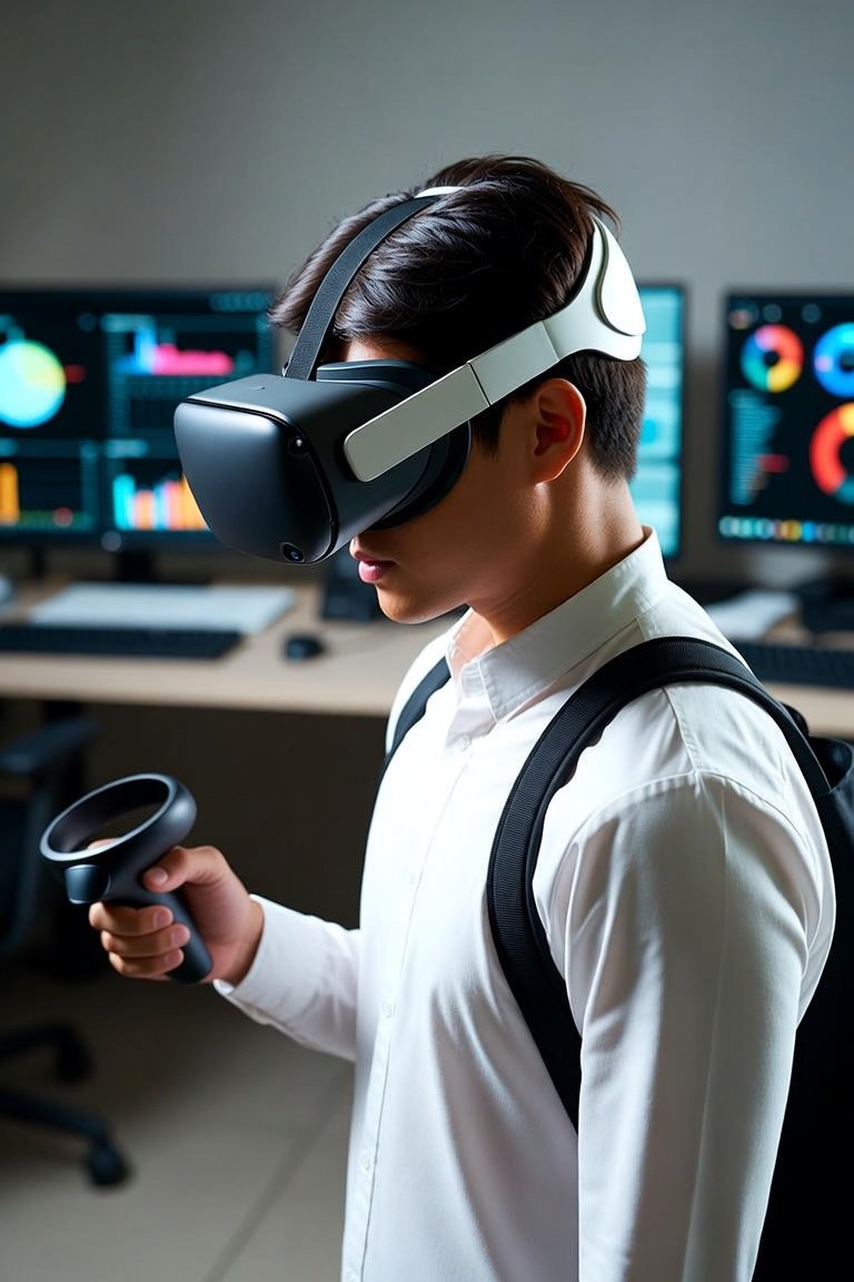 Medical student using VR headset for surgical training